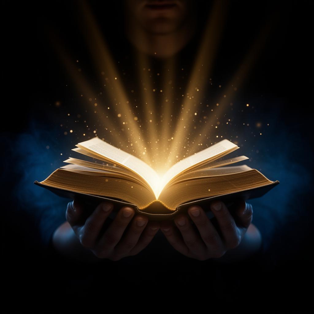 Bíblia aberta brilhando com luz divina